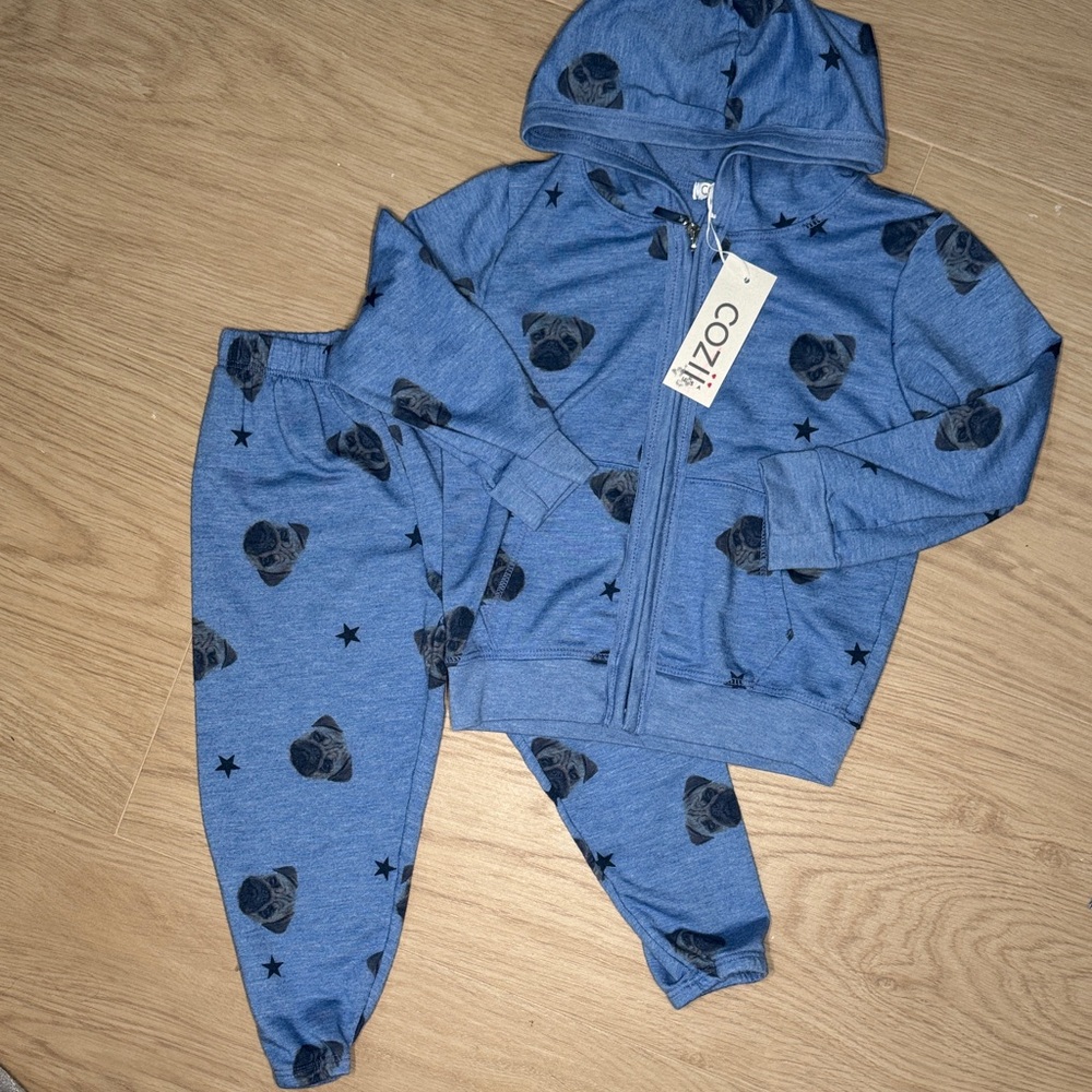 New Pug print Kids Blue Matching Set with Hoodie